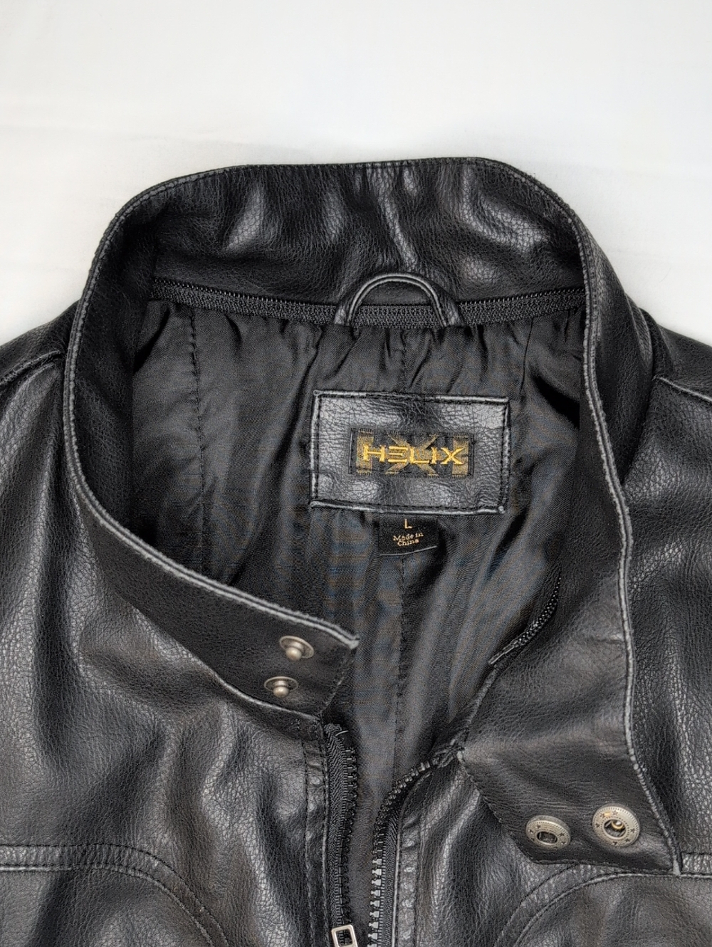 Helix Black Leather Bomber Jacket with Snap Collar